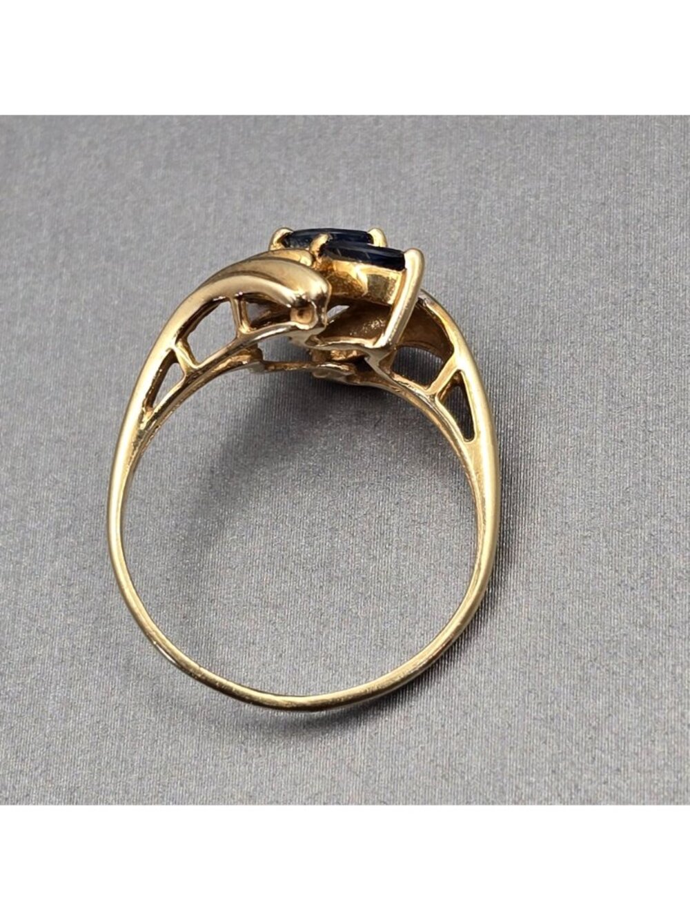 Vintage 10k Gold Sapphire Ring Size 7 Marquise Diamond Accent Cocktail Signed - Picture 4 of 16